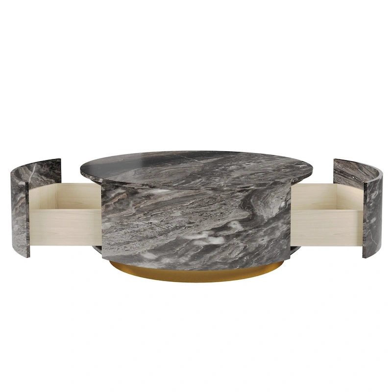 Modern Faux Marble Round Coffee Table Center Table with 2 Drawers, Fully Assembled