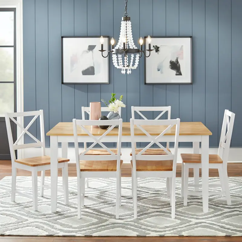 Crossback White/Natural 7-Piece Dining Set