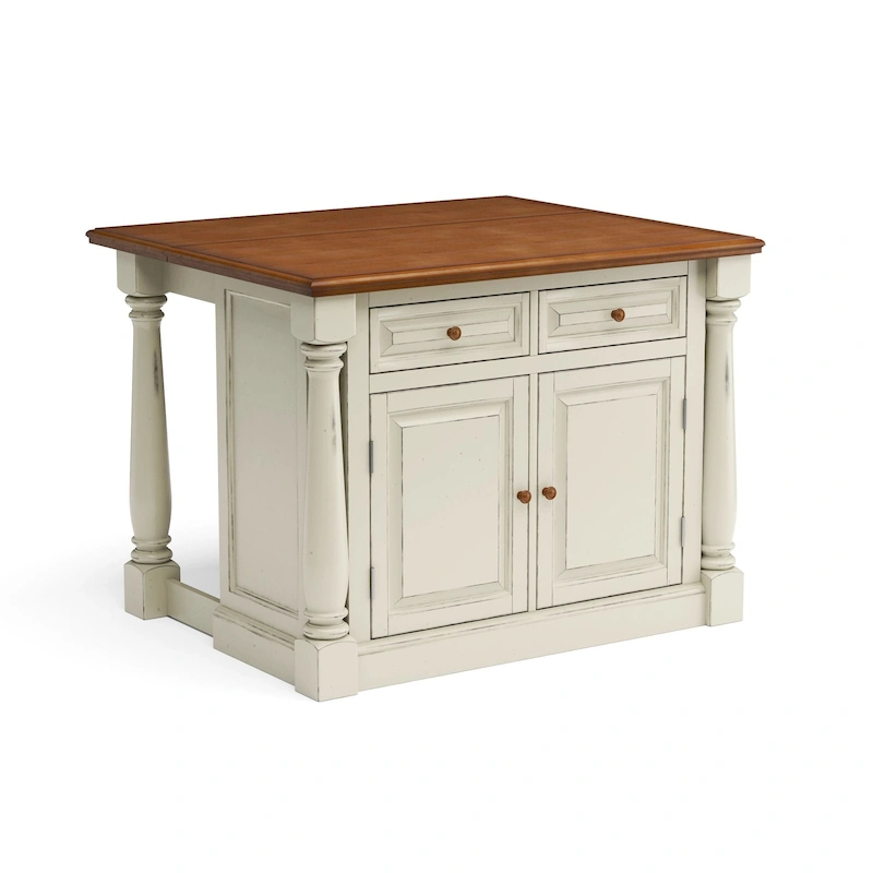 Homestyles Monarch 3-Piece Off-White Wood Kitchen Island Set with Drop Leaf Wood Top - 48' x 25' x 36'
