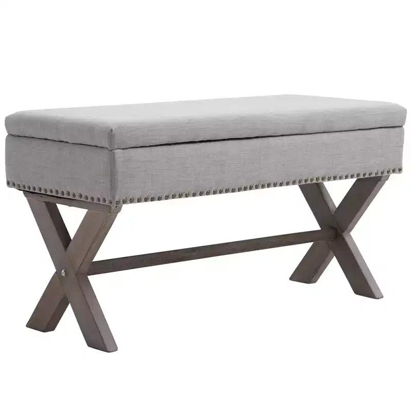HOMCOM 35.75 Rectangle Fabric Shoe Bench Storage Ottoman with Soft Sponge Cushion, for Living Room, Entryway, or Bedroom, Gray