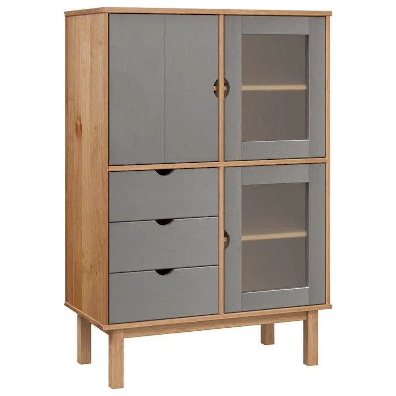 Solid Pine Wood Highboard with 3 Drawers & 3-Door Compartments, 33.5x16.9x49.2 in