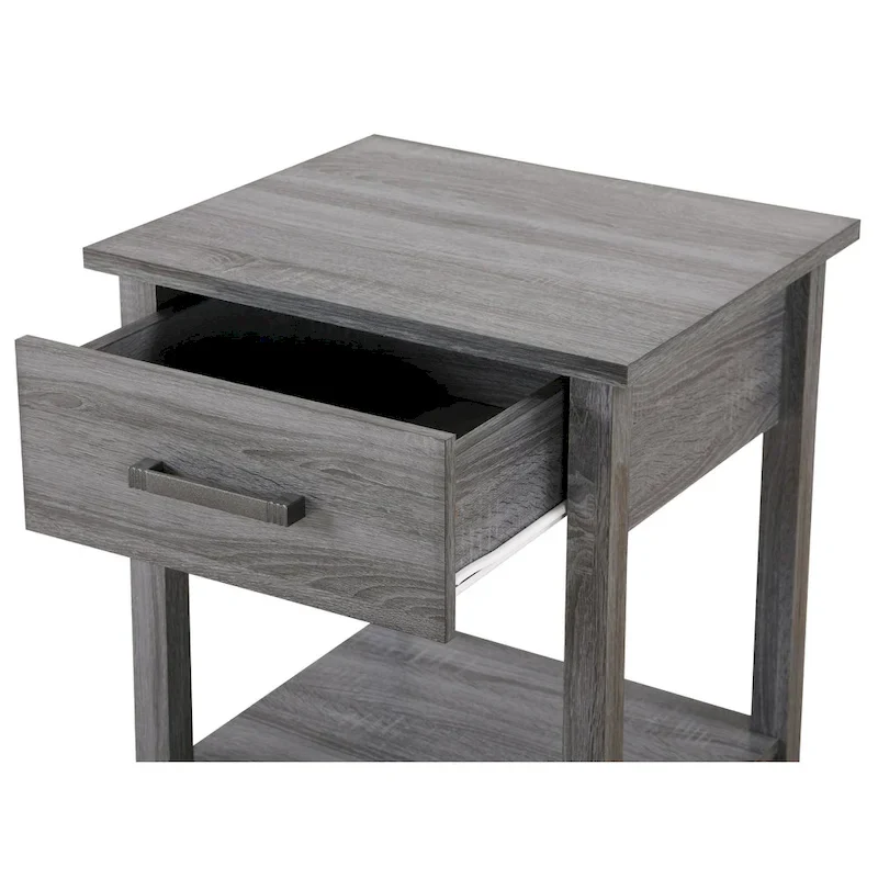 Wooden Nightstand with Drawer and Shelf