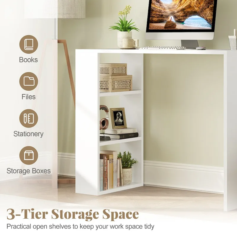 36 Compact Writing Desk w/ 3 Open Shelves Freestanding