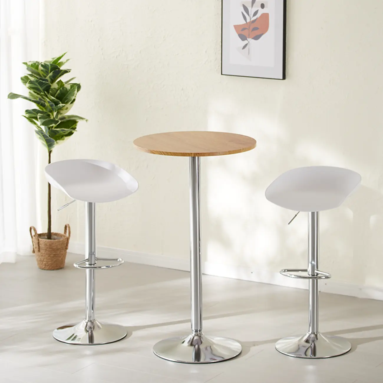 Scandinavian 36 Wooden Round Bistro Table with Metal Pedestal