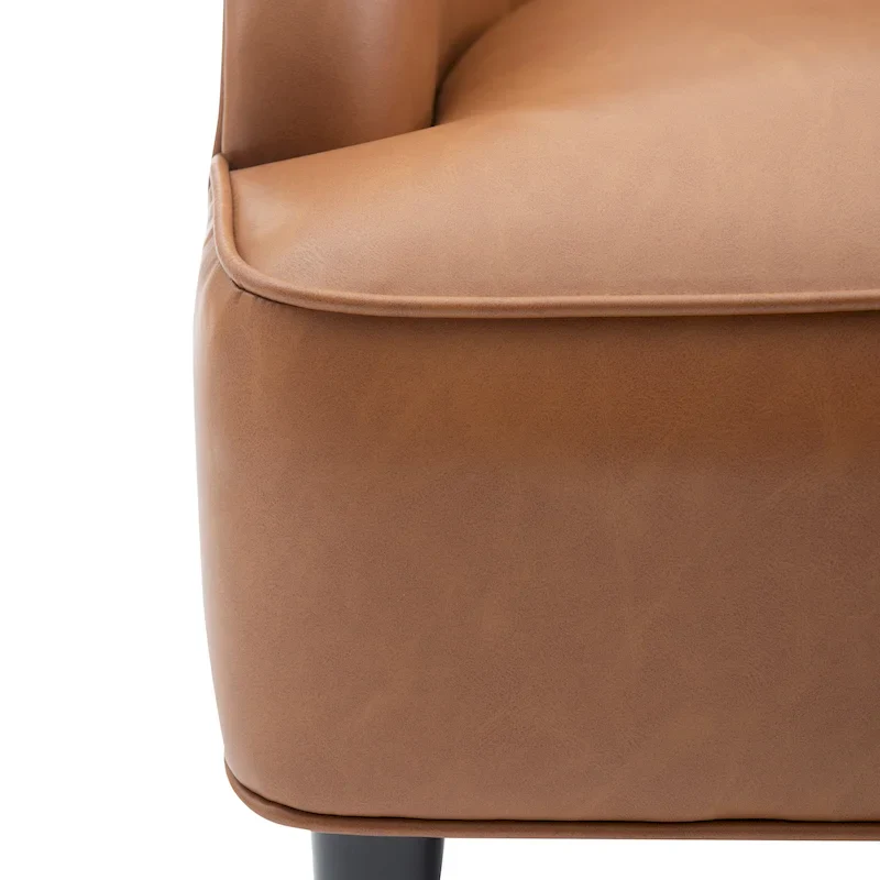 Caramel/Navy Blue Mid-Century Faux Leather Accent Chair, 1-Person