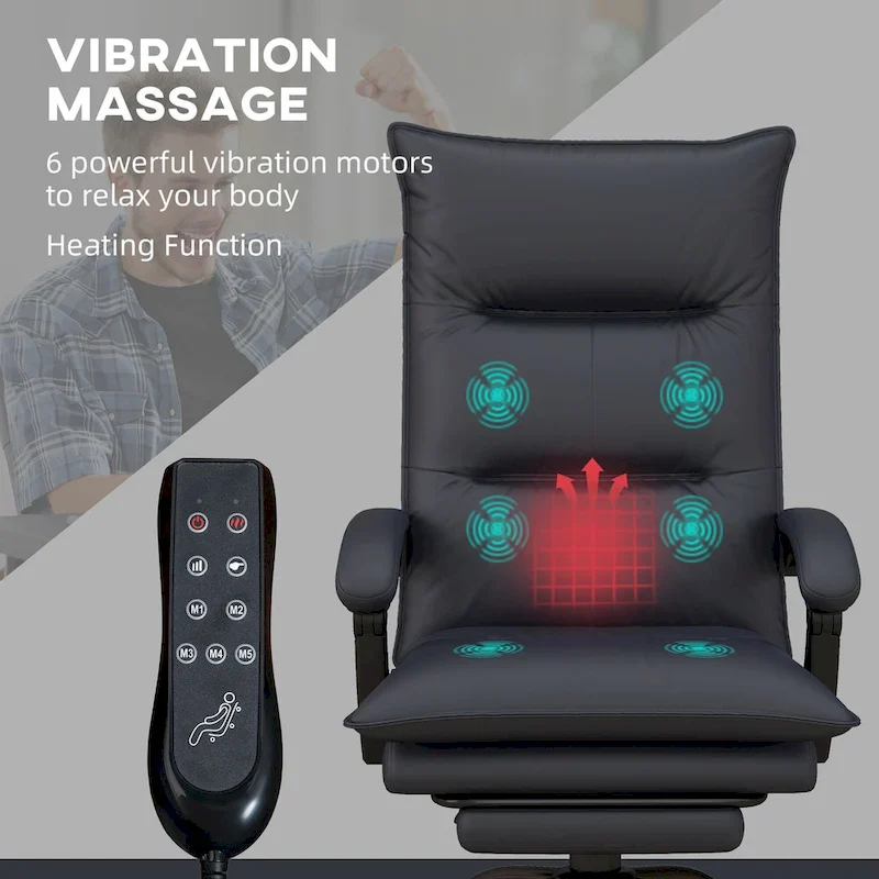 Vinsetto High Back Massage Office Chair with 6 Vibration Points, Heated Reclining Microfiber Computer Chair with Footrest