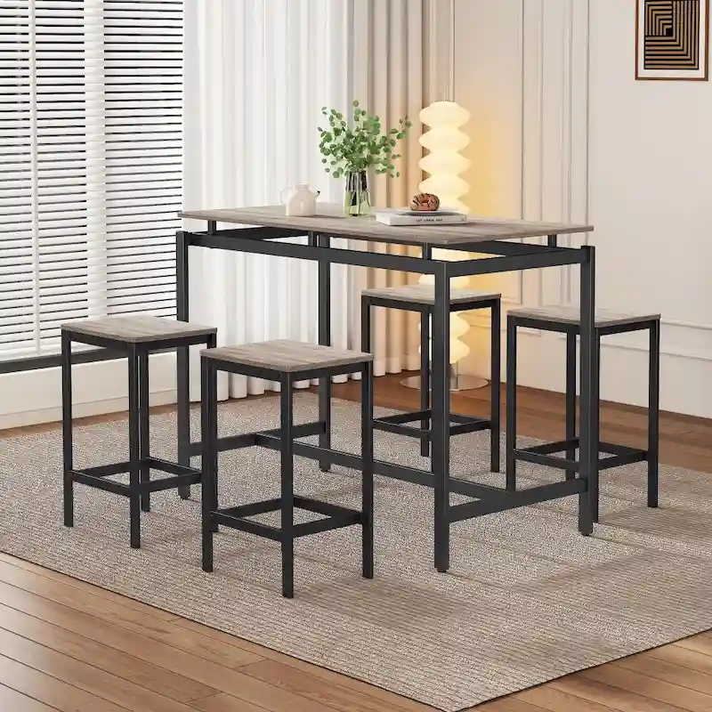 Modern 5-Piece Oak Compact Bar Table Set