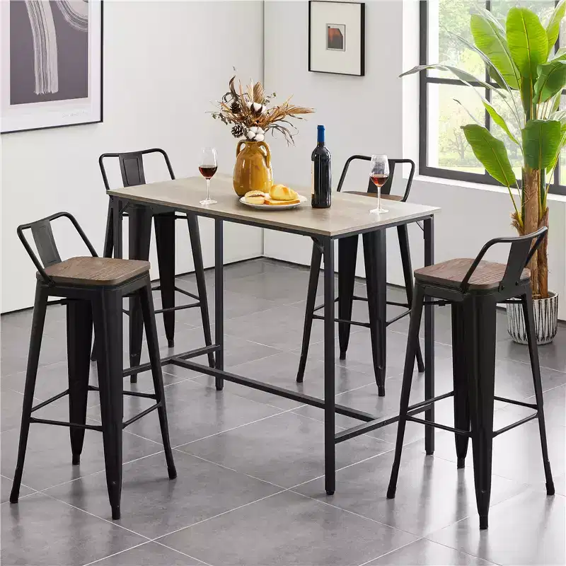 Yaheetech 30 Low Back Metal Counter Height Bar Stools with Wood Seat & Footrest, Set of 4