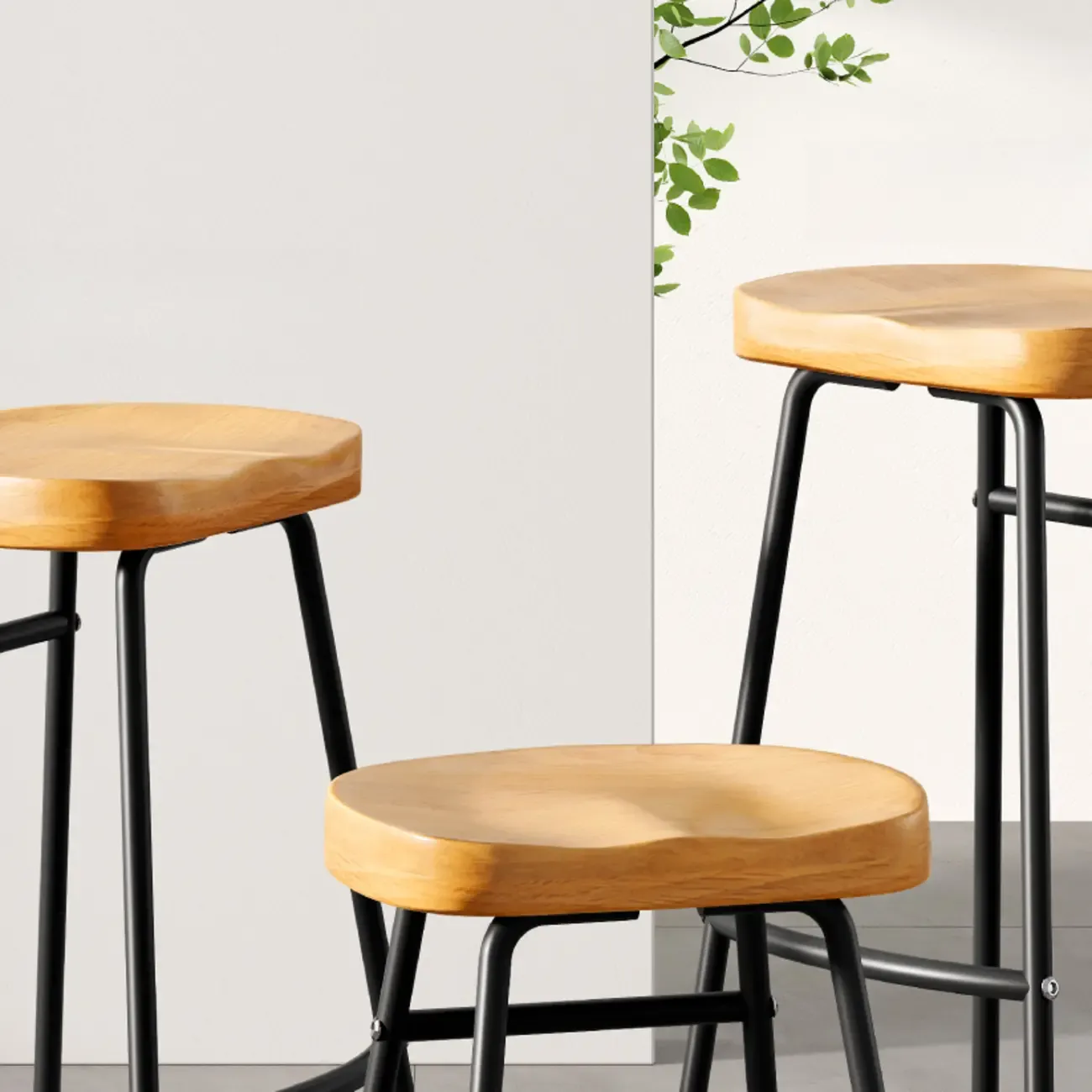 Brown Saddle Backless Counter Bar Stools with Footrest