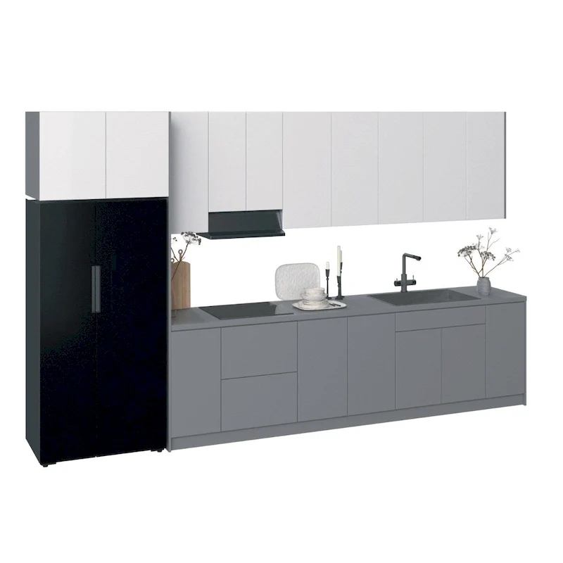 Gray & White Gloss Kitchen Base Cabinet 13Ft Wide (157x24)