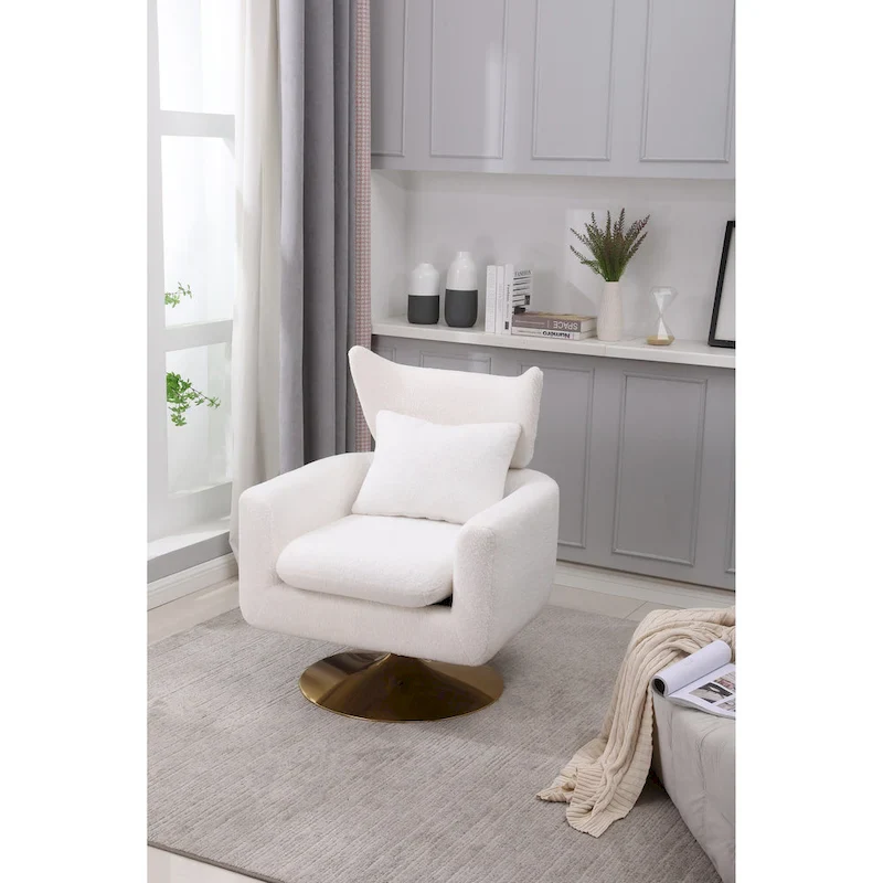 White 29.9 Upholstered 360 Swivel Accent Chair with Iron Base