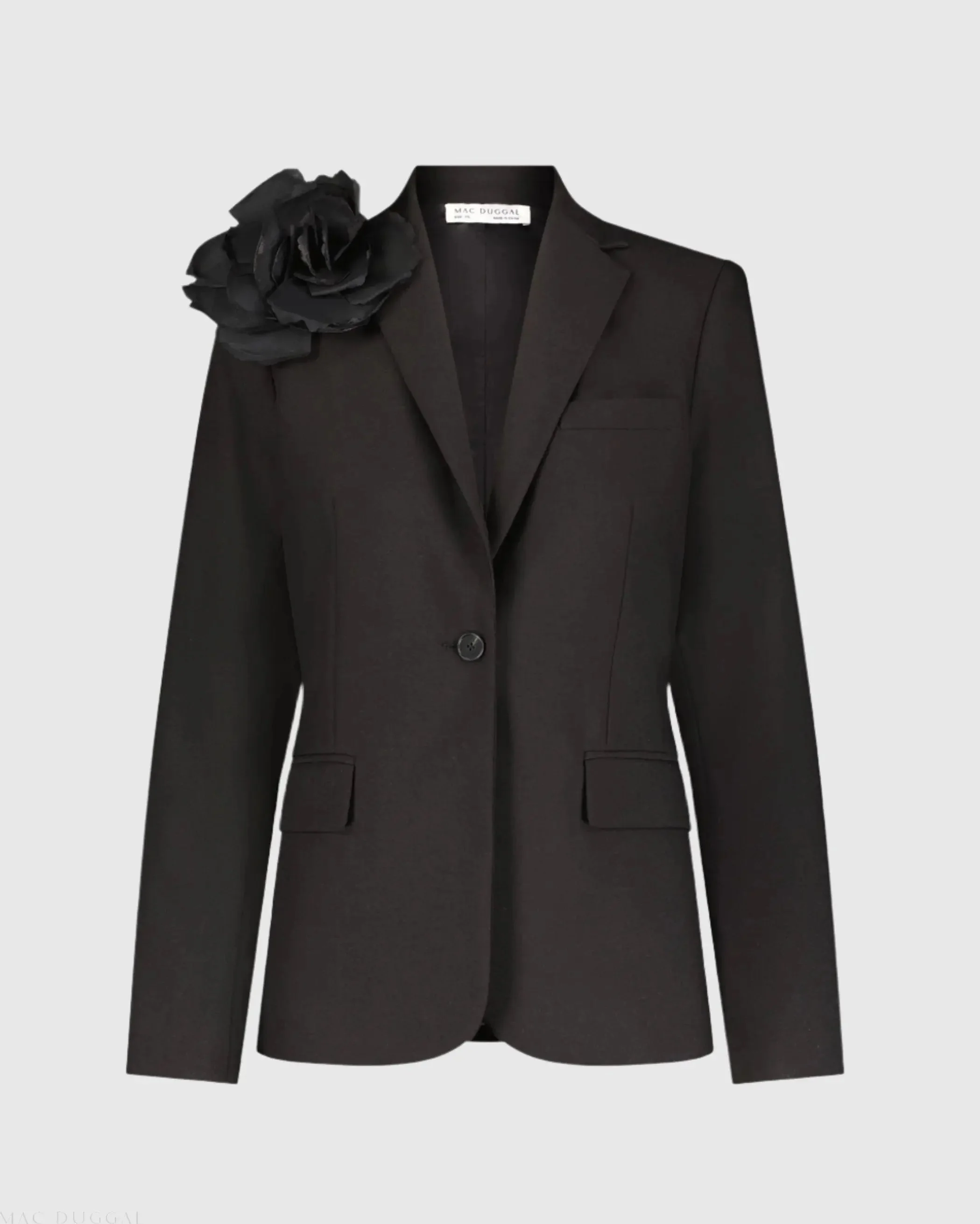 Black Classic Crepe Blazer Jacket With Flower - FINAL SALE
