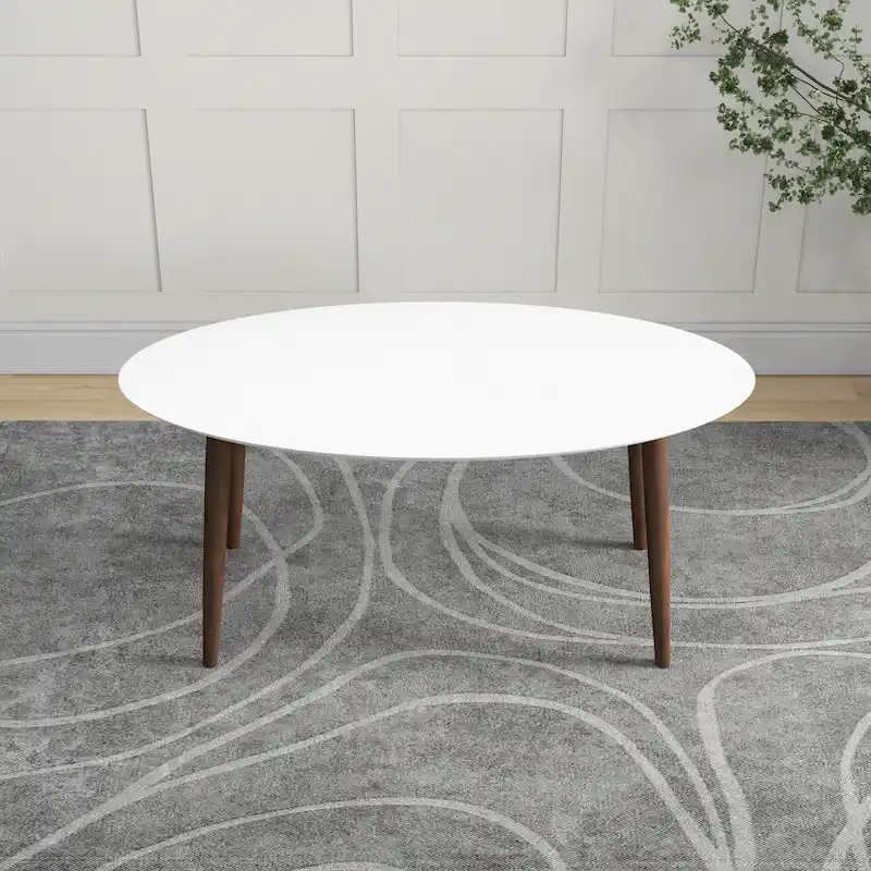 Mid Century Modern Solid Wood Oval Dining Table in White - 67 inches