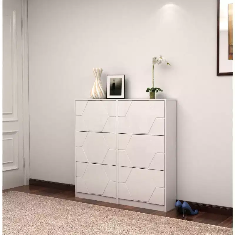 Okak Shoe Cabinet, Freestanding Shoe Organizer with 6 Flip Drawers, Shoe Storage Cabinet for Entryway, Living Room, Hallway, White