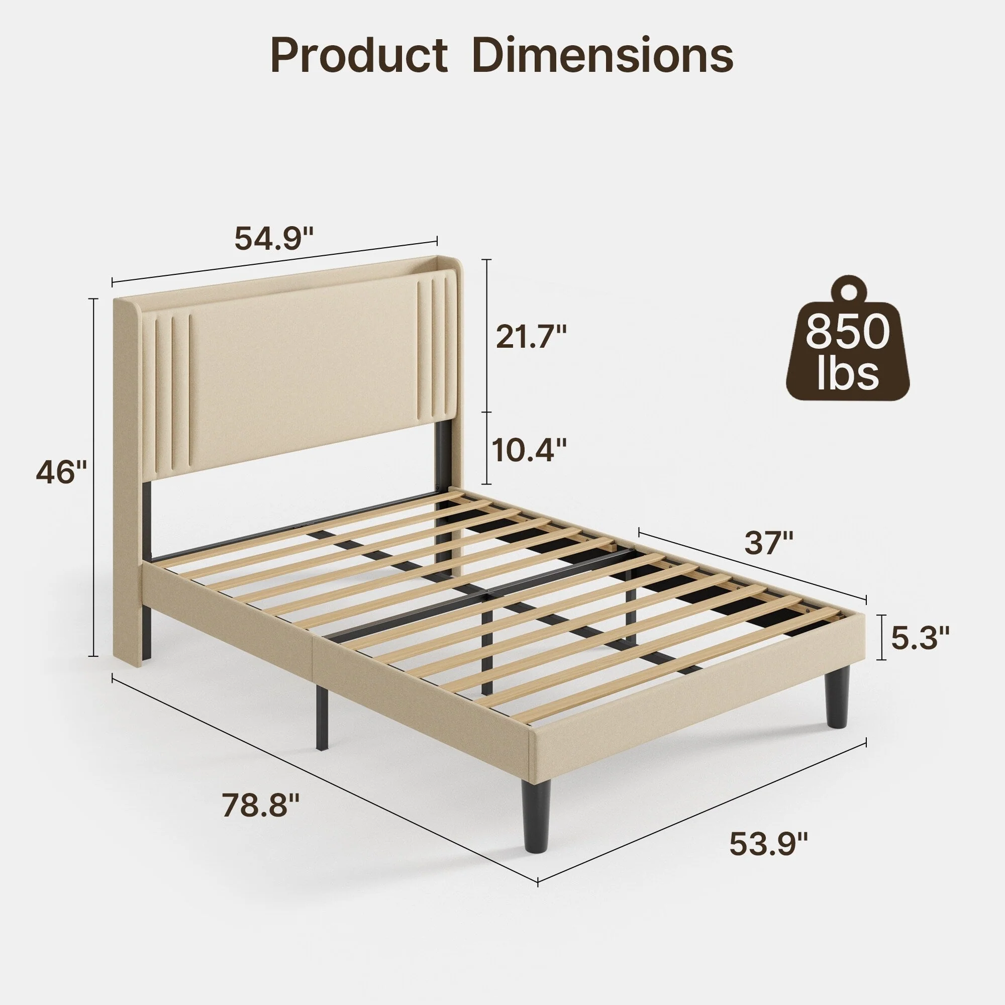 Queen/ Full Vertical Channels Upholstered Bed with Wingback Headboard