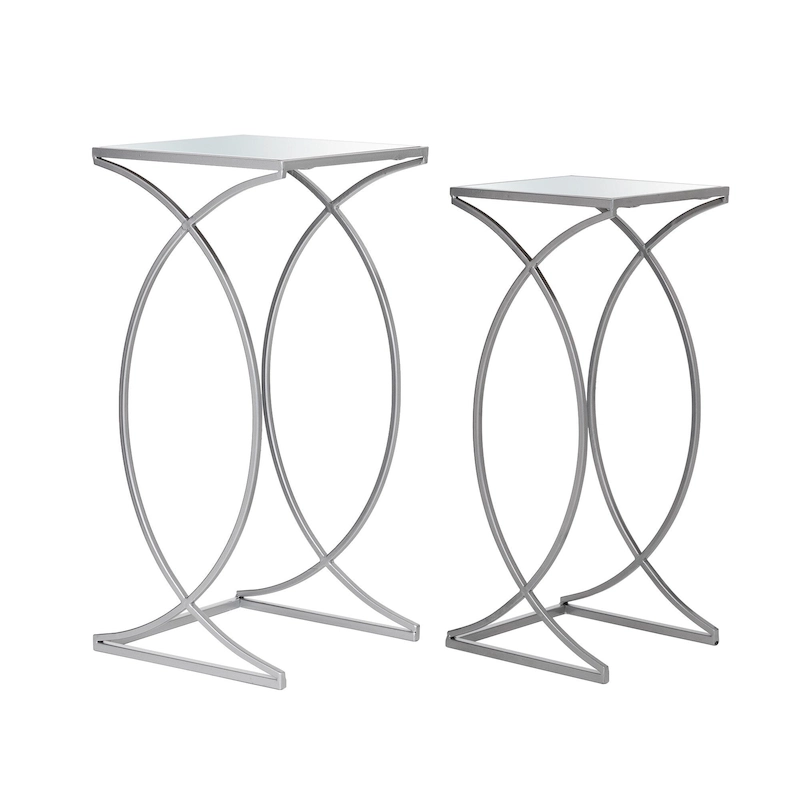 Glitzhome Set of 2 Glam Glass Modern Side Table Sofa Table