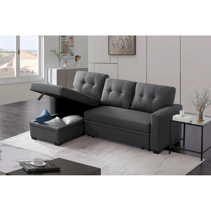Upholstered Pull out Sectional Sofa with Chaise