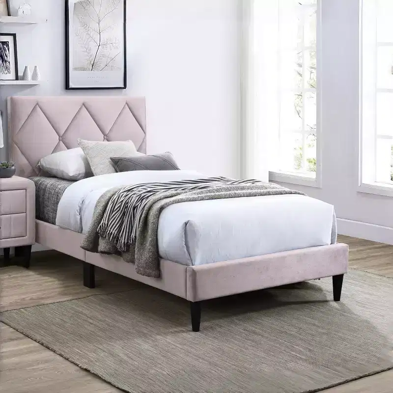 GDFStudio Olivia Modern Velvet Upholstered Platform Bed Frame with Adjustable Headboard