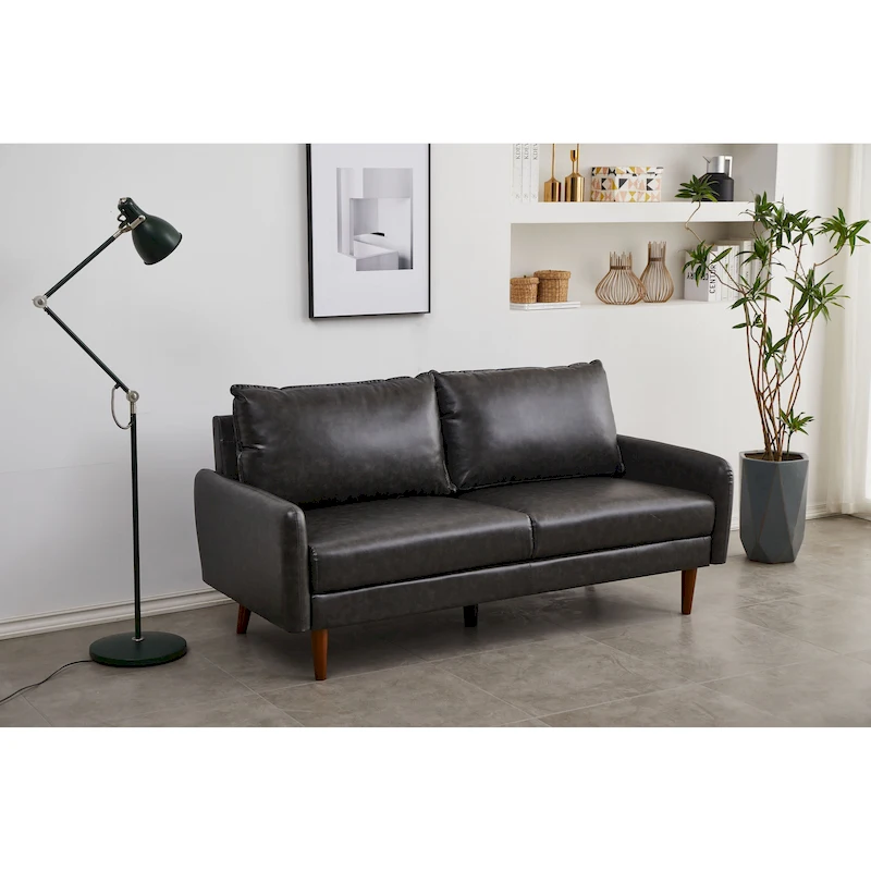 Faux leather 70 Square Arm Sofa