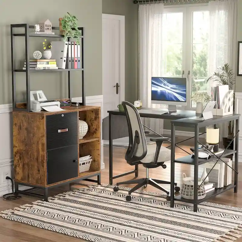 27.6  Wide Drawer File Cabinet, Wood Filing Cabinet With Charging Station and Locks