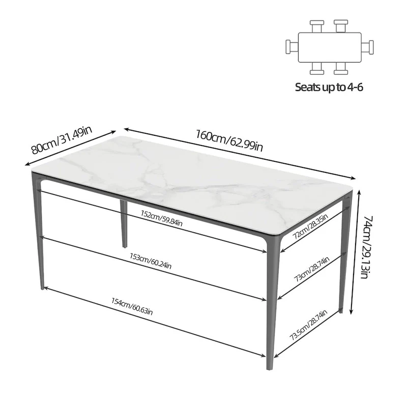 Luxurious Italian Marble Dining Table Sintered Stone Top Rectangular - 61.81x11.42x11.81 inch