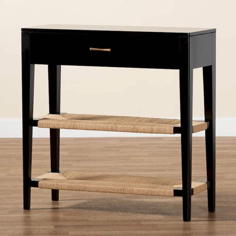 Freya Modern Bohemian Bayur Wood 1-Drawer Console Table-Black