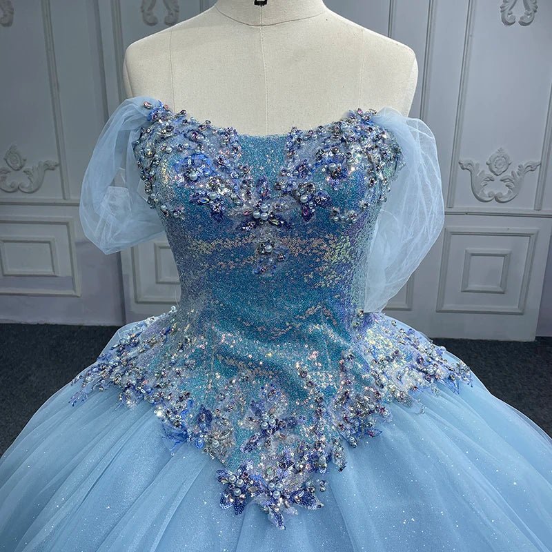 Quinceanera Dress Princess Short Sleeve Ball Gown Sequins Party Dresses