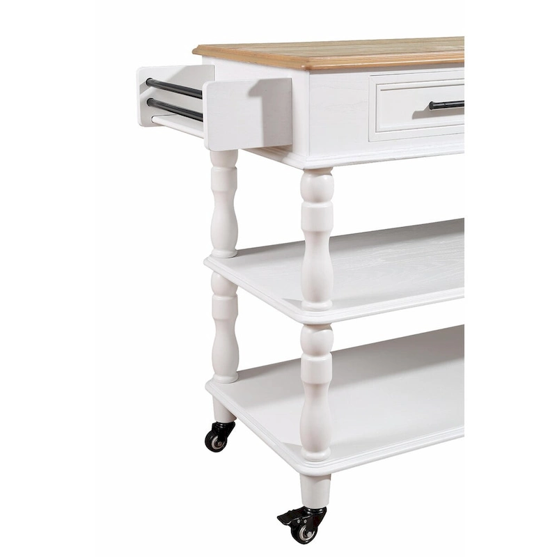 Rolling Kitchen Island Cart with Solid Oak Wood Top, Wine and Spice Rack