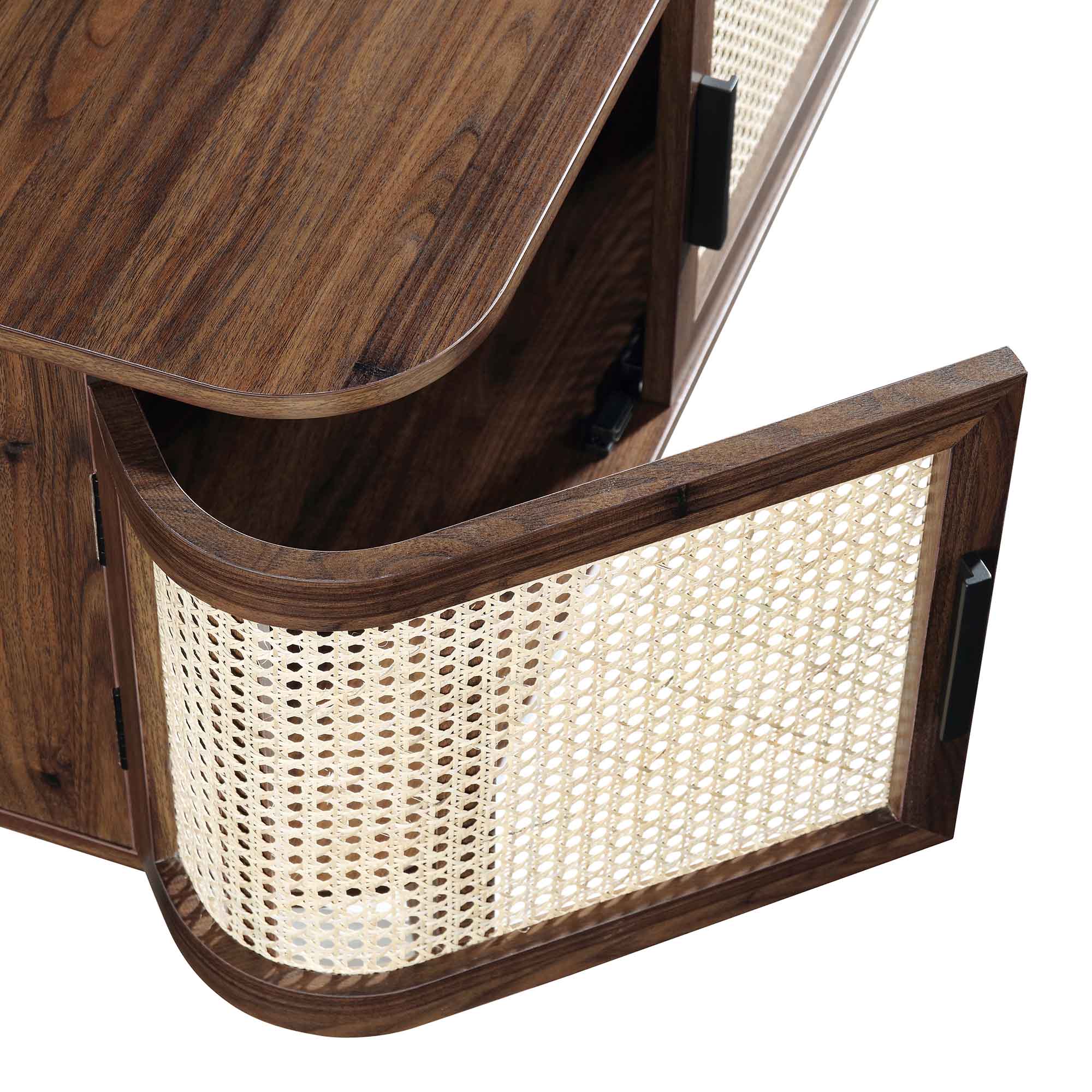 Curved Rattan 63 Wide TV Unit, Walnut