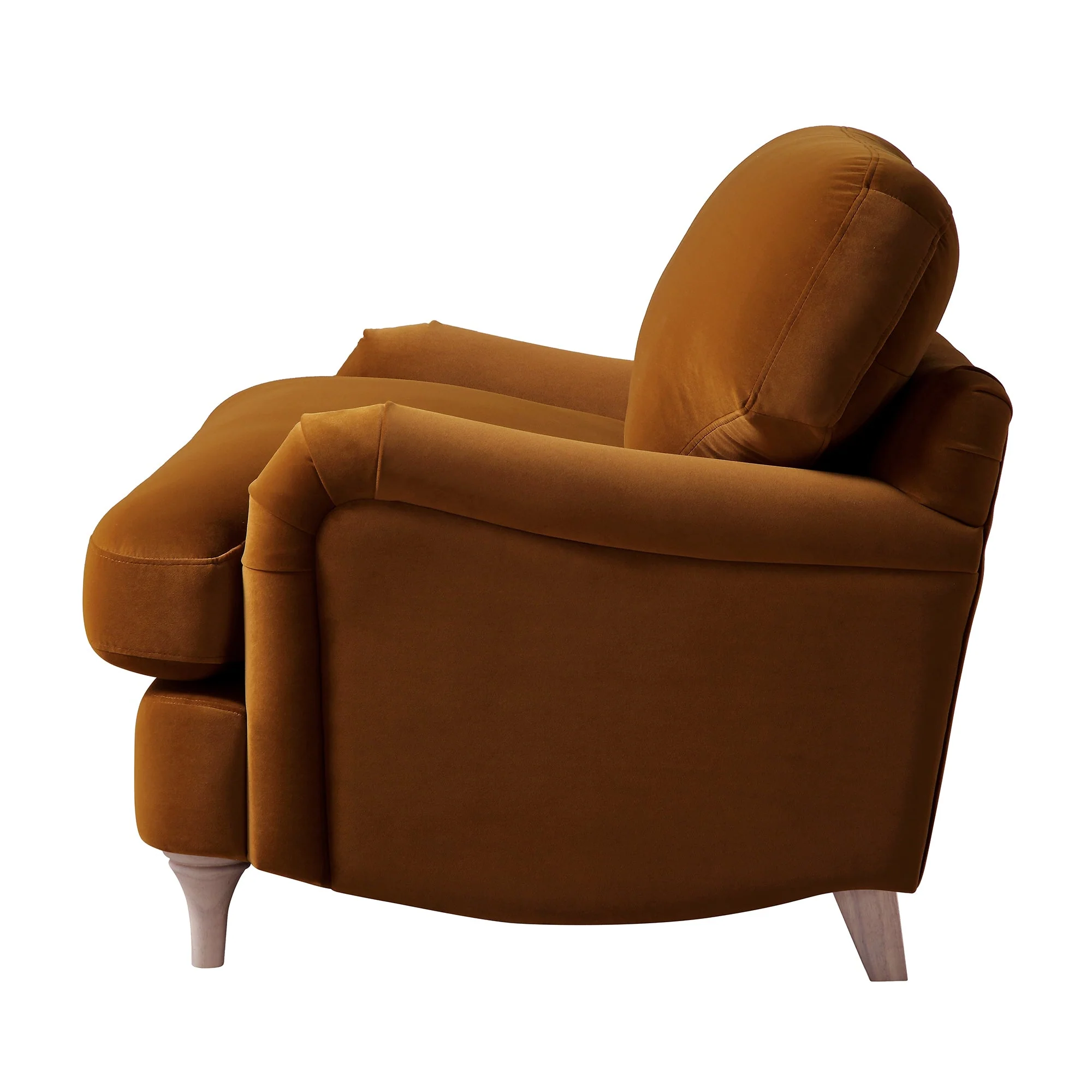 Traditional English Loveseat Sofa - Cinnamon Velvet, Curved Back, Hand Tufted Armrests, 1.5-Seater