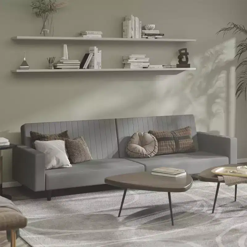 vidaXL Sofa Bed Light grey Velvet (100% polyester), wood, plastic Large