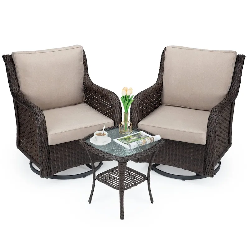 Outdoor 3 Pieces Wicker Patio Bistro Set with Premium Fabric Cushions for Yard