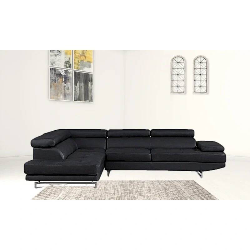 Black Faux Leather L Shaped Two Piece Corner Sectional - 124