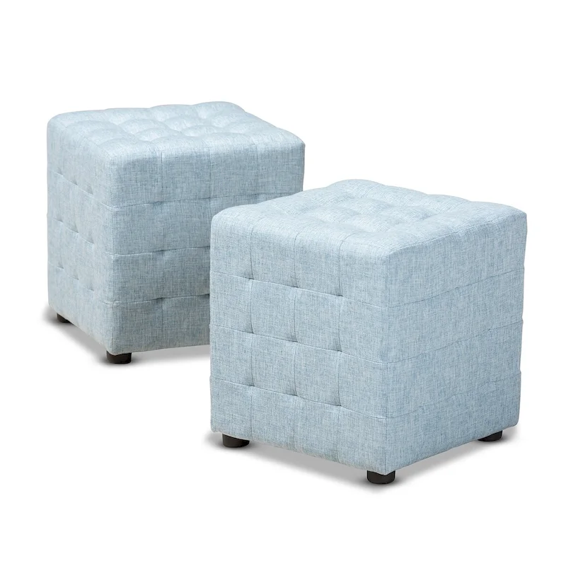 4-Color Contemporary Biscuit-Tufted Cube Fabric Ottoman Set for 2