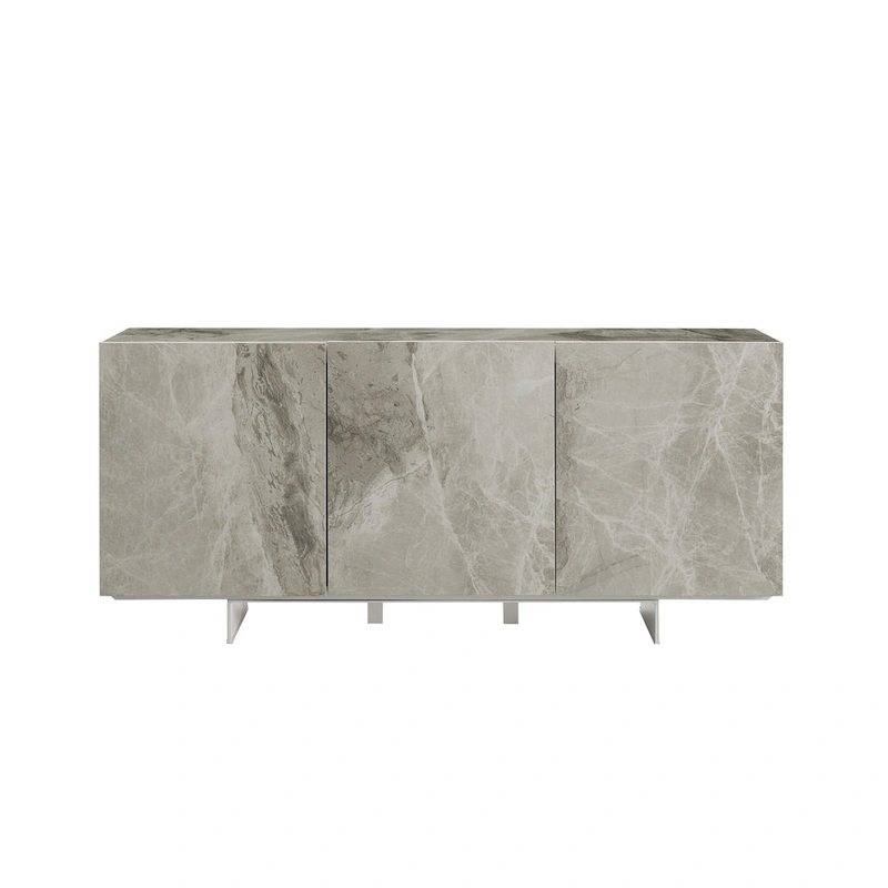 STONE buffet-server in white marbled ceramic. - N/A