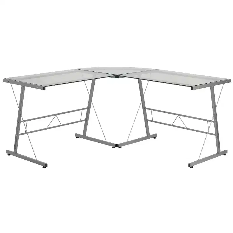 Emma and Oliver L-Shaped Computer Corner Glass Desk, Gaming Desk, Home Office Corner Desk