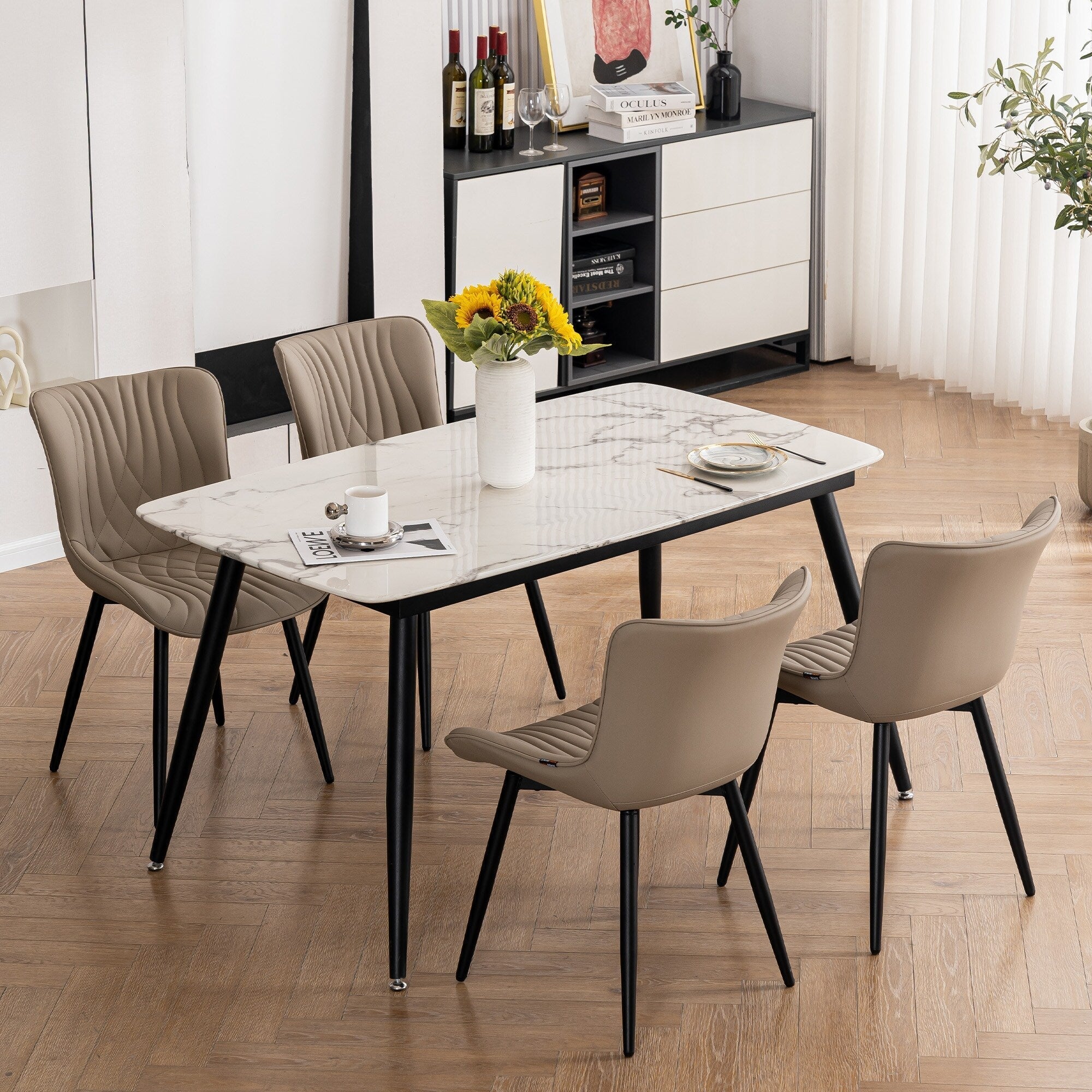 Modern Upholstered Leather Armless Dining Chairs Set of 2