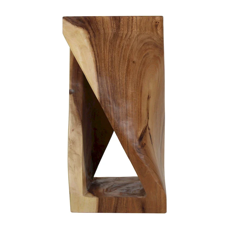 Wood Sculpted End Table, Natural/White Wash, Rustic, Single