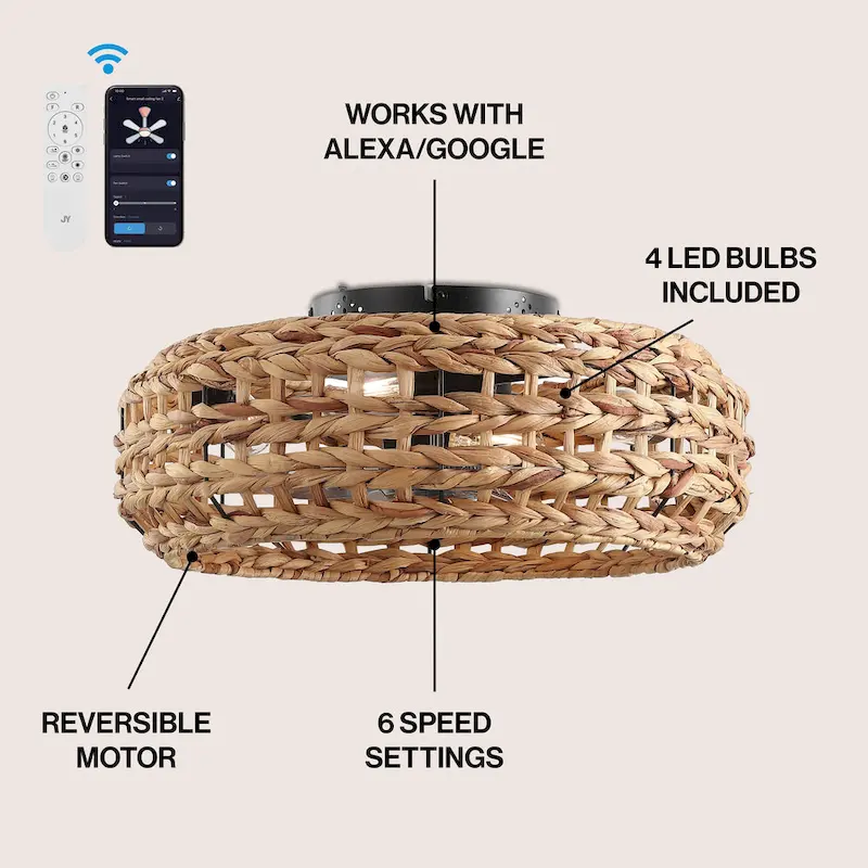 Ceiling Fan, Remote-Controlled Bohemian, By JONATHAN Y - 8.5 H x 20.25 L x 20.25 W