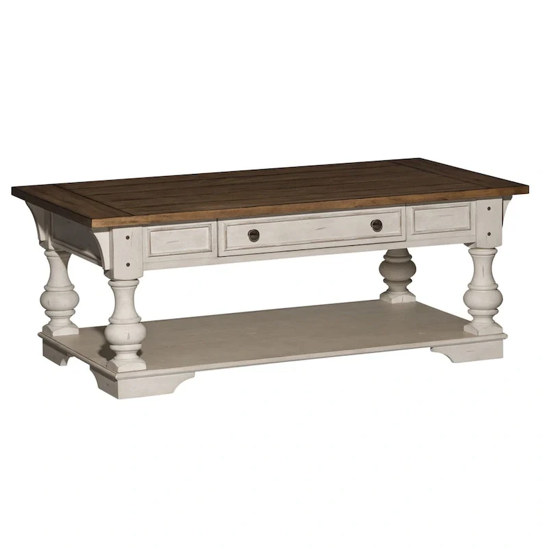 Antique White Wire Brushed Tobacco Accents Cocktail Table