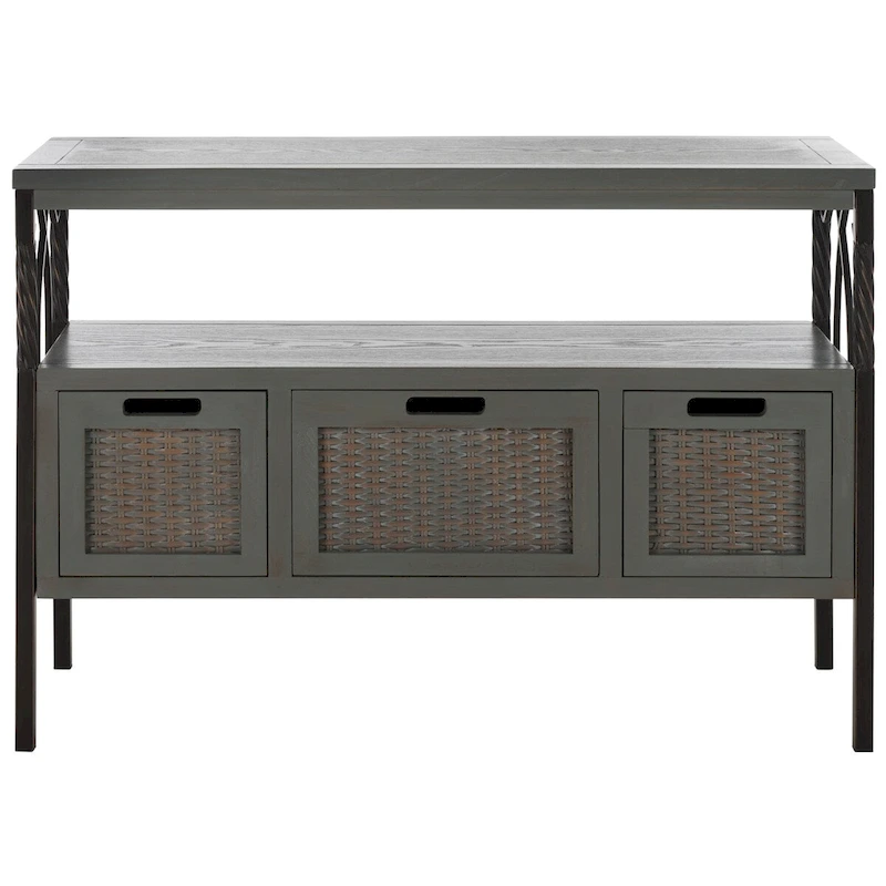 SAFAVIEH Tamuita Antique Pewter Dark Walnut Finish Console Table - 36  x 13.8  x 24.8  - 36Wx14Dx25H