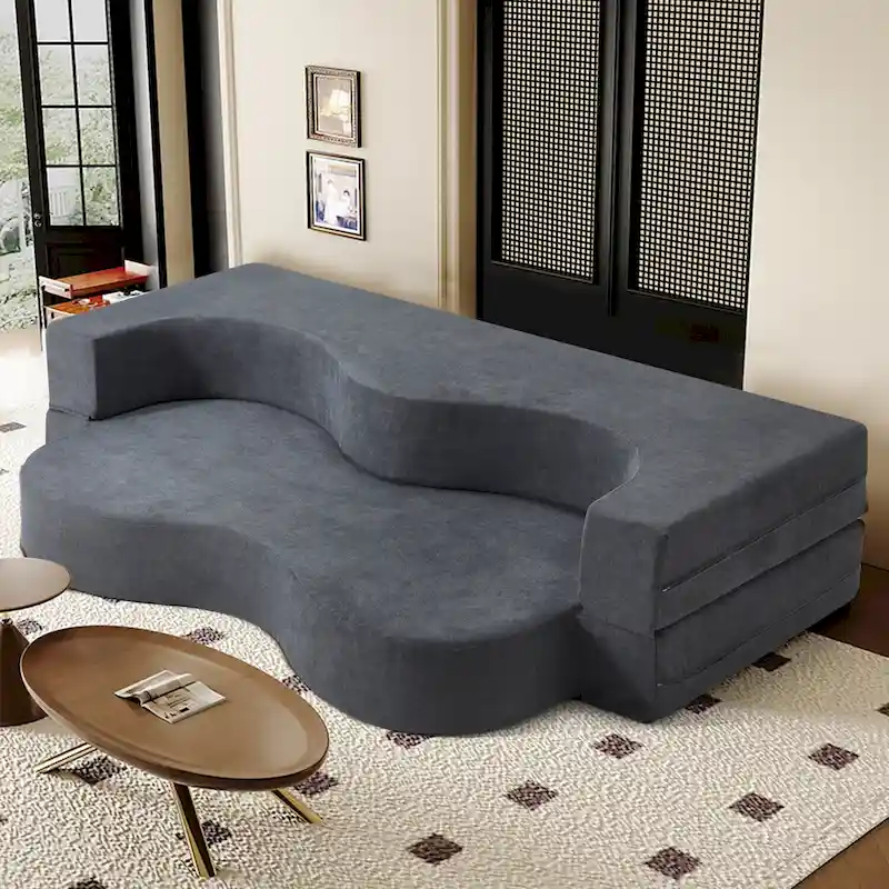 Grey / Light Grey Foldable Foam Sofa Bed, 2-3 Person