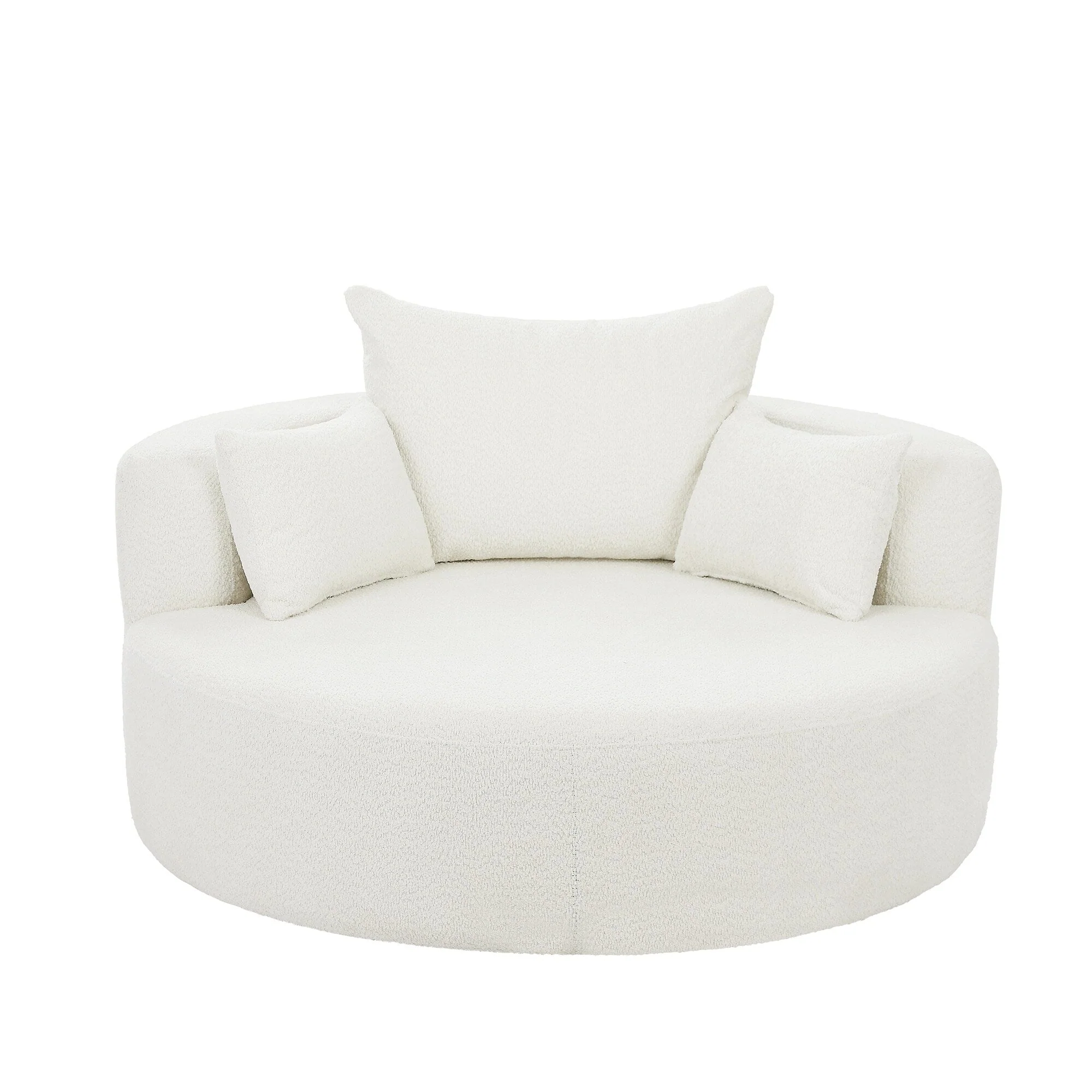 Chenille Accent Barrel Chair Lounge Chair, Round Sofa Chair Armchair with 360-Degree Swivel Base and 3 Removable Pillows