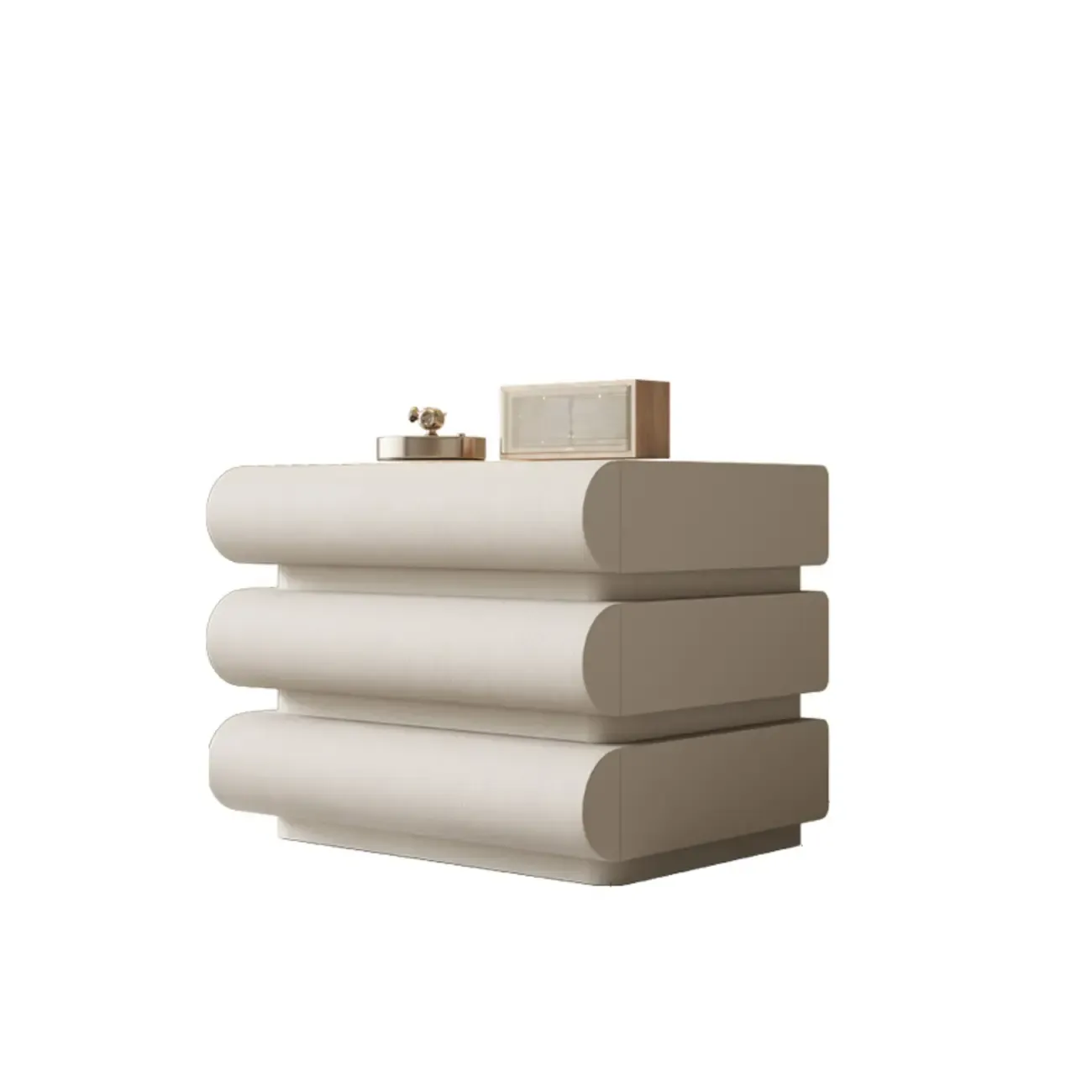 Modern Bedside Table with 3 Drawers in Off-White