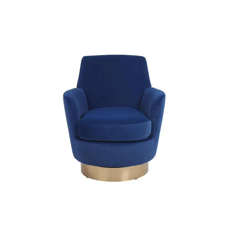 Velvet Swivel Barrel Chair, Swivel Accent Chairs Armchair, Reading Chairs, Round Barrel Chairs with Gold Stainless Steel Base