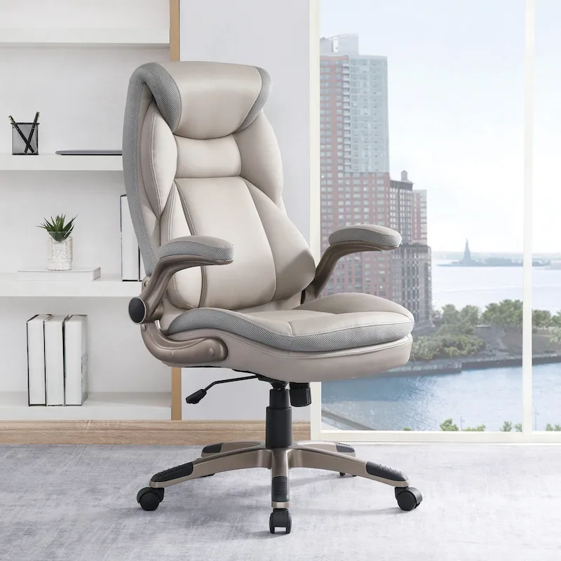 Taupe / Black / Charcoal Bonded Leather Executive Office Chair, Single