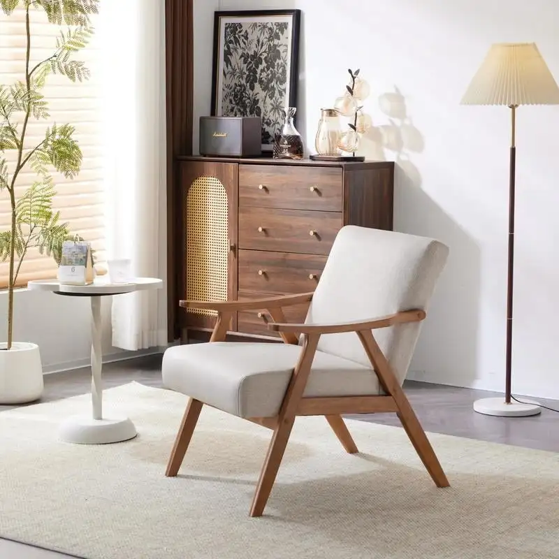 VINGLI Mid-Century Retro Modern Upholstered Lounge Chair Fabric Accent Chair Sturdy Wooden Frame Armchair