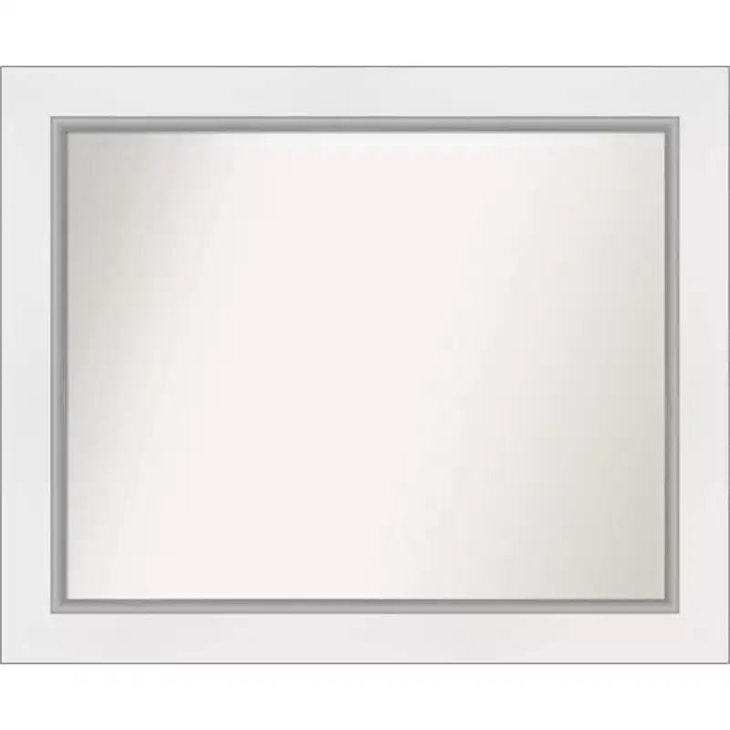 34" x 28" Non-Beveled Eva White Silver Wall Mirror - Amanti Art: Modern Rectangular, Polystyrene Frame, Includes Mounting Hardware