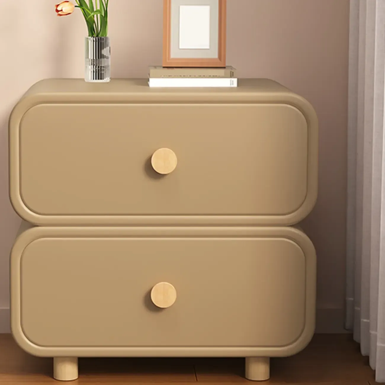 Bedroom Off-White Wooden Two Drawer Nightstand