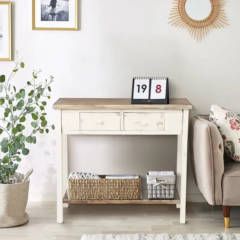 2-Drawer Wood Console Table with Bottom Shelf